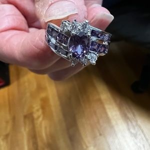 Women's Sterling Silver, Amethyst with Cubic zirconia Ring  Size 9